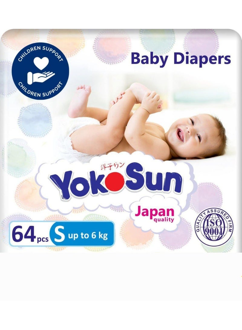 YokoSun Baby Diapers Size 2 / S (up to 6 kg), 64 pcs, Soft & Hypoallergenic, Everyday Protection with Japanese Technology - Image 1